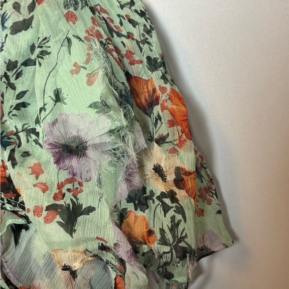 BHLDN Floral Chiffon Plunge Long-Sleeve Ruffle Maxi Dress Sz XS - Picture 6 of 8